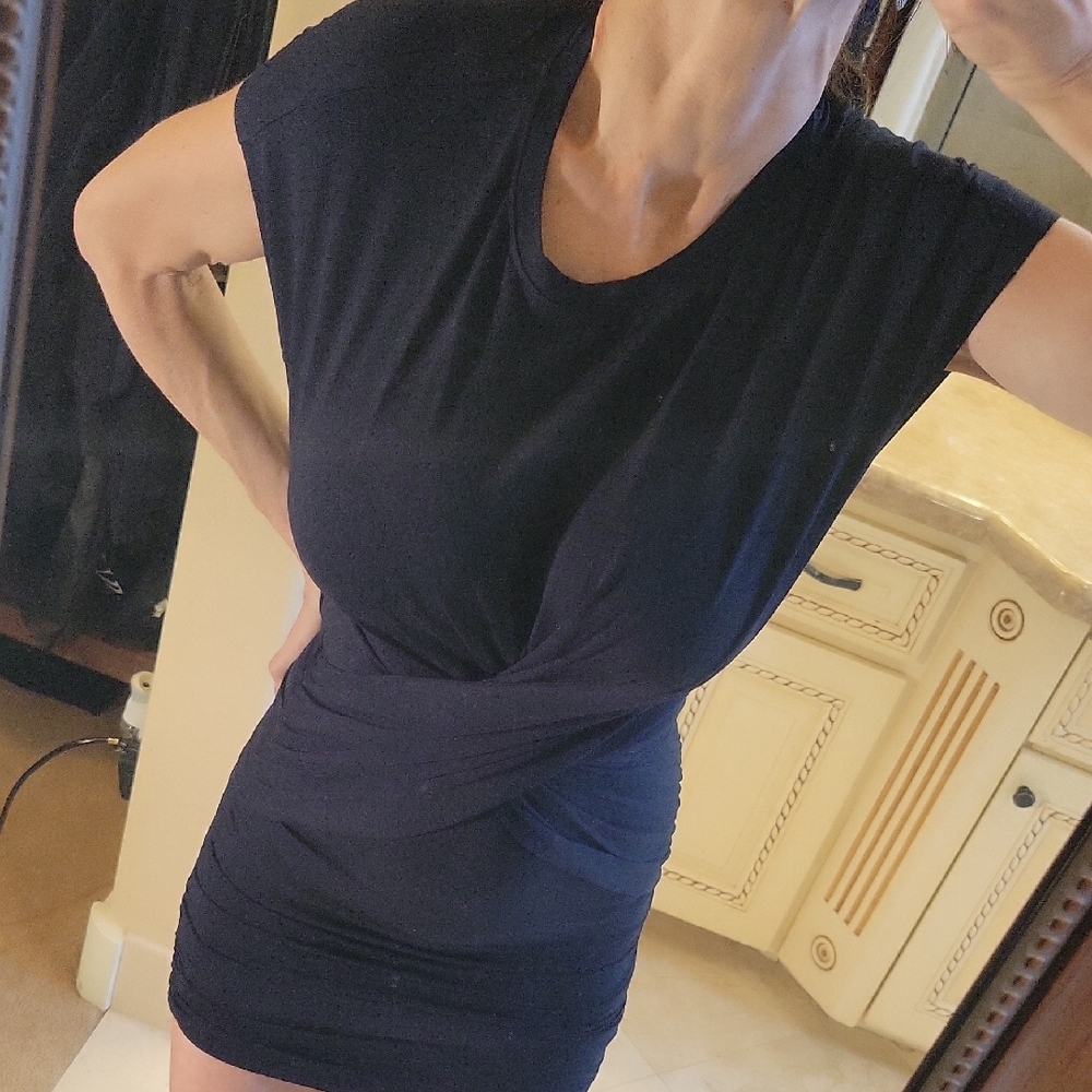 FRAME Elegant Navy Blue Criss-cross Bodycon Dress, XXS - Picture 2 of 15